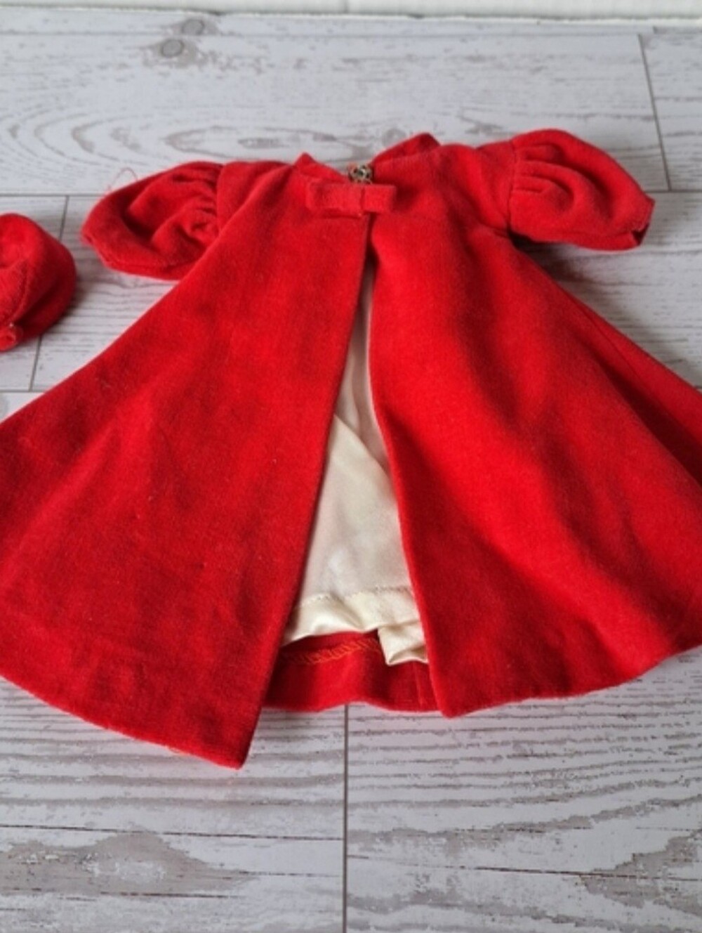 Red Velvet Coat For Barbie Dollwith Matching Hat Vintage 1962 Mattel Collectible